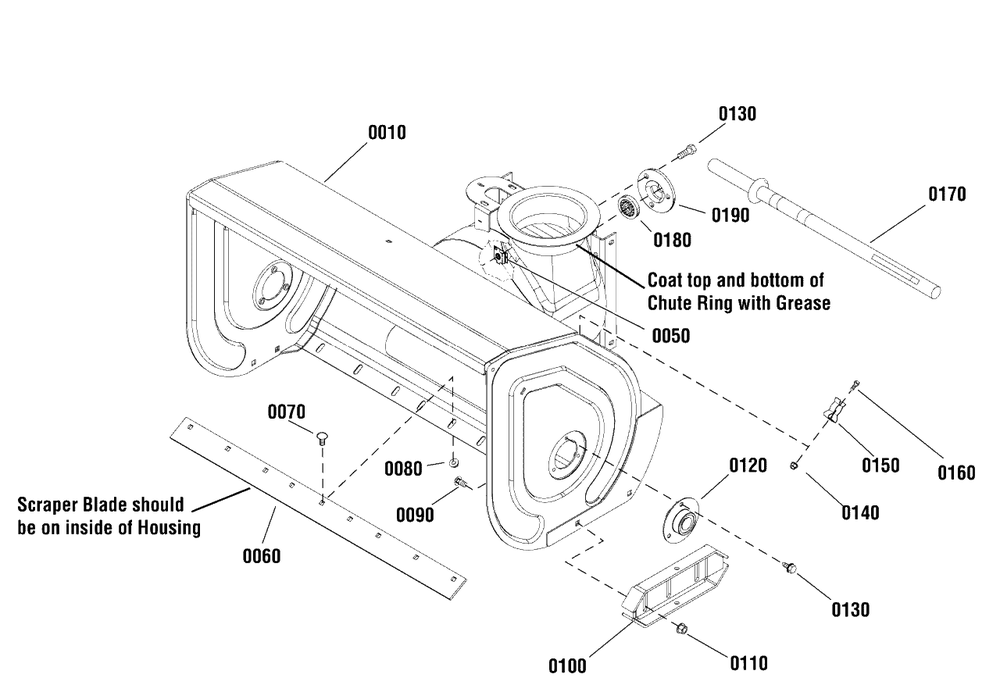Auger Housing Group Diagram and Parts List for BP2138S (1696160-00)(2012) Briggs and Stratton Snow Blower